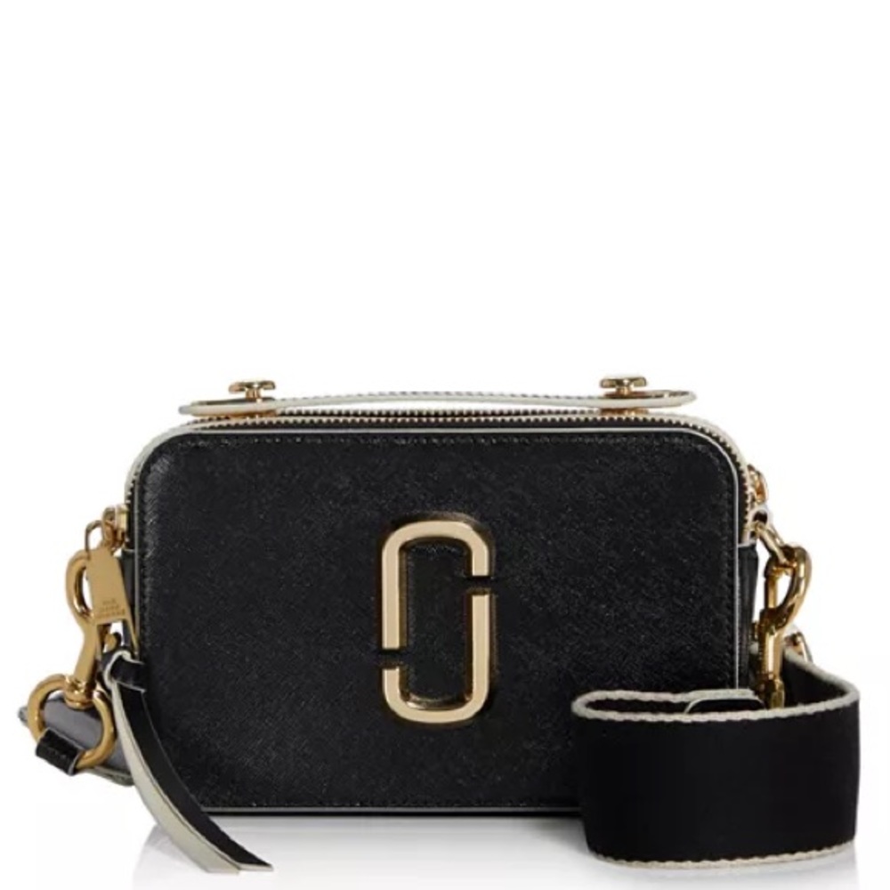 Marc Jacobs Snapshot Large Leather Crossbody (Black and Gold)